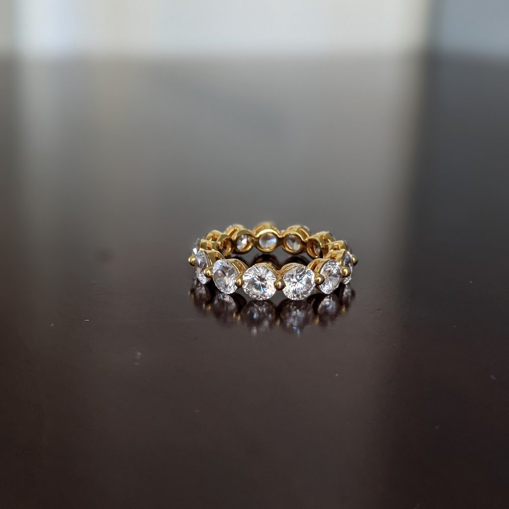 18k Gold Plated Sterling Silver Simulated Diamond Eternity Ring - Size 6